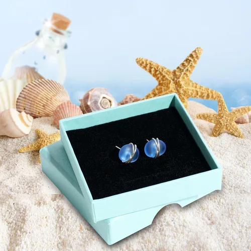 Miniatura 6 de Aretes de cristal de mar de plata de ley S925, hipoalergénicos, hechos a mano, aretes de tuerca hechos a mano de cristal de playa, joyería