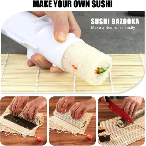 Miniatura 3 de Kit de fabricación de sushi SmileTools, juego de rodillo de sushi 22-en-1 con alfombrilla de bambú para rodar sushi, bazuca de sushi, cuchillo