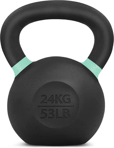 Miniatura 20 de Yes4All Powder Coated Kettlebell, Cast Iron Core Kettlebells with Non-Slip Handle & Flat Bottom for Conditioning, Heavy Duty for Strength Training
