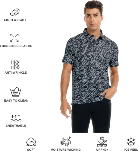 Miniatura 52 de DEOLAX Camisa de golf para hombre, con estampado de moda, atlética, de manga corta, clásica, casual, ajuste seco, suave, para hombres