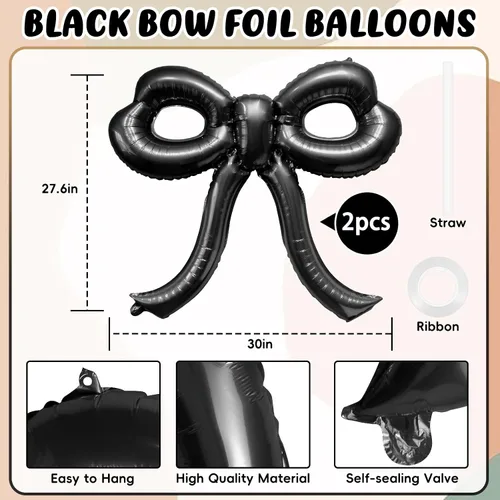 Miniatura 2 de 2 piezas de decoraciones de cumpleaños con lazo, globos de lazo negro, decoraciones de fiesta con lazo, globo gigante de papel de aluminio