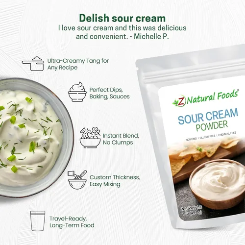 Miniatura 4 de Z Natural Foods Crema agria en polvo, cremosa baja en lactosa con probióticos, en polvo para una larga vida útil, mezcla fácil 2:1 para hornear