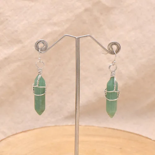 Miniatura 38 de Pendientes de cristal de punta envuelta en alambre de piedra pulida para mujer Reiki Energy Healing