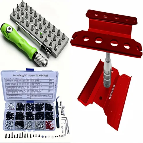 Miniatura 7 de Kit de herramientas de coche RC, kit de tornillos RC de 634 piezas, banco de trabajo de reparación de rotación de 360 grados, destornillador 32