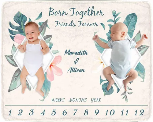 Miniatura 8 de Manta de hito para bebé personalizada con nombre, manta personalizada de flores en forma de mariposa con tabla de crecimiento calendario, manta