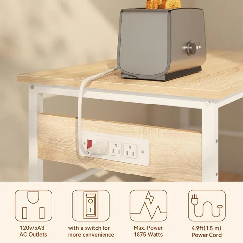 Miniatura 3 de IBUYKE Isla de cocina con almacenamiento, estante para panaderos con toma de corriente, soporte para microondas con encimera grande, carrito