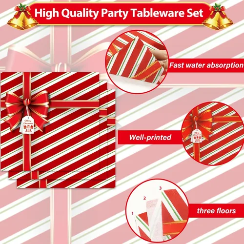 Miniatura 3 de 50 servilletas de papel de Navidad, caja de regalo, con lazo de 3 capas, toallas de invitados de Navidad para fiesta de Navidad, servilletas