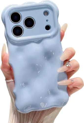 Miniatura 25 de XIZYO Funda para iPhone 13 de 6.1 pulgadas, bonito patrón de ondas, estético, 3D, rizado, ondulado, chapado en purpurina, para mujeres y niñas, Azul