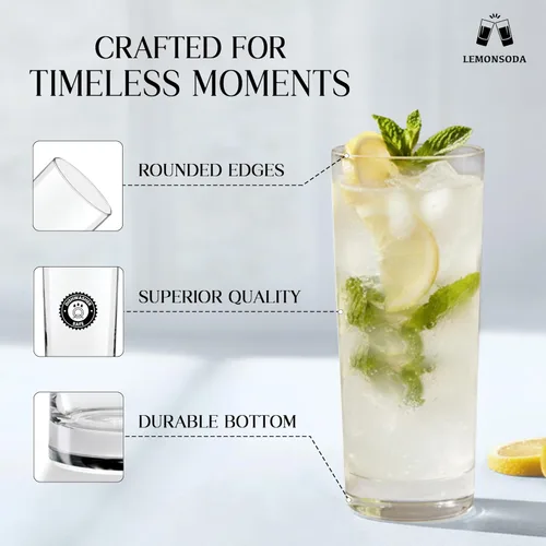 Miniatura 9 de LEMONSODA Juego de vasos Highball prémium de 12 oz/15 onzas, elegantes vasos Tom Collins, vasos altos para beber agua, cristalería de bar