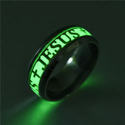 Miniatura 9 de hohrayway Anillo luminoso con cruz de Jesús y Cristianos, de titanio, fluorescente, adornos, regalo para hombres y mujeres, talla 6