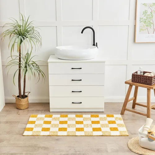 Miniatura 3 de CozeCube Alfombras de baño para baño antideslizantes, alfombra de baño de microfibra esponjosa absorbente lavable, alfombras de baño estéticas, Oro
