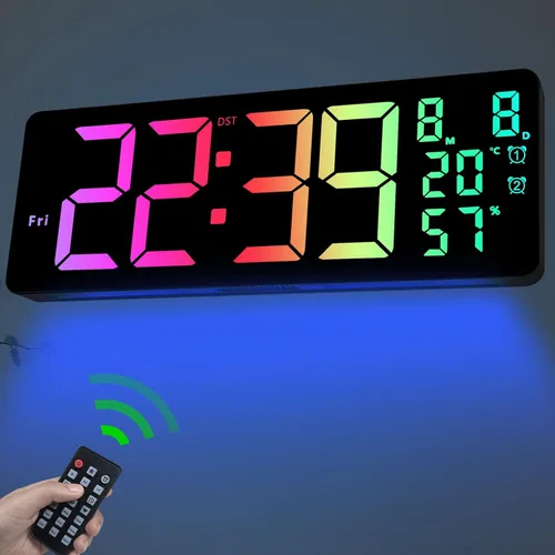 Miniatura 10 de JoFomp Reloj de pared digital grande de 17.3 pulgadas, reloj digital LED con control remoto, reloj despertador