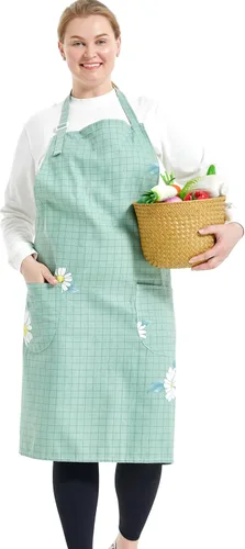 Miniatura 9 de Delantales de algodón y lino para hornear, talla grande, para mujer, con bolsillos, cocina