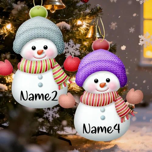 Miniatura 3 de Adornos de Navidad personalizados de muñeco de nieve con nombre, adornos de Navidad familiares personalizados para colgar en la puerta del árbol