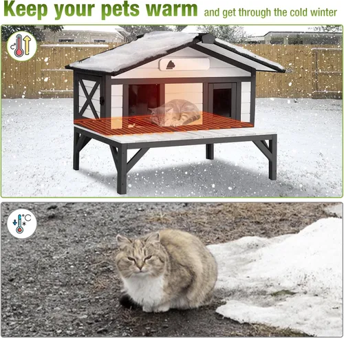 Miniatura 4 de Casa climatizada para gatos al aire libre, resistente a la intemperie, refugio grande para gatos con forro 100% aislado para múltiples gatos, casas