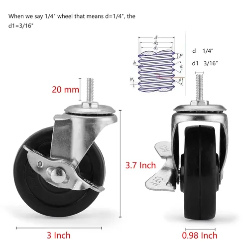 Miniatura 3 de Ruedas de estante de alambre de 3 pulgadas, ruedas, ruedas para estanterías de alambre con vástago roscado de 1/4" 5/16" 3/8" m8 m10 incluido en un
