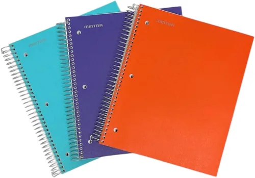 Miniatura 11 de Mintra Office Cuadernos de espiral duraderos, paquete de 3 materias (lavanda, salmón, salvia, rayado universitario)