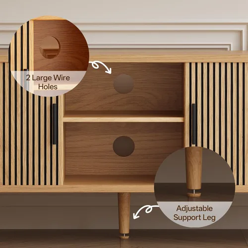 Miniatura 5 de OtterOasis Soporte de TV acanalado de 62 pulgadas, soporte de TV moderno de mediados de siglo para televisores de hasta 70 pulgadas, centro