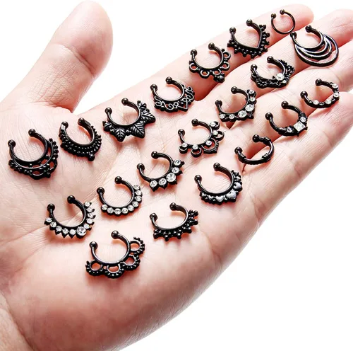 Miniatura 7 de SCERRING Aros falsos para tabique nasal, circonita cúbica transparente, no perforada, gancho para nariz, septum, piercing para el cuerpo, joyería
