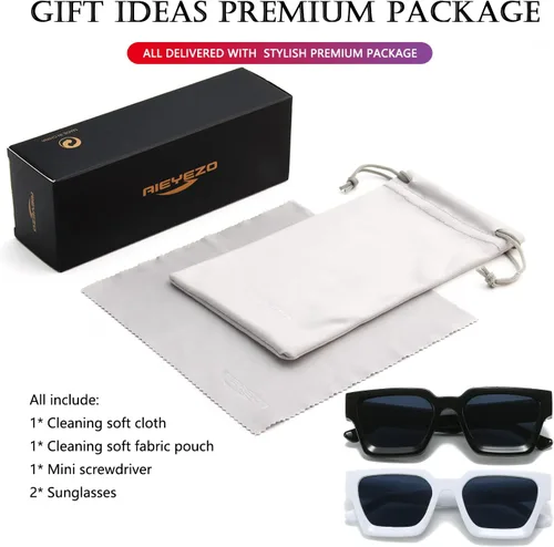 Miniatura 189 de AIEYEZO Gafas de sol cuadradas para mujeres y hombres, gafas de sol cuadradas con montura gruesa, estilo de diseñador simple