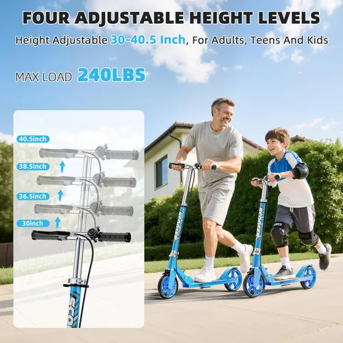 Miniatura 3 de Patinetes para niños de 8 a 12 años, adolescentes y adultos, ligeros, plegables, ruedas grandes de 8 pulgadas, freno de mano y campana, 4 niveles