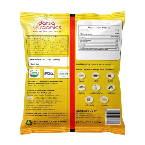 Miniatura 2 de Darsa Organics Urad Dal Split Without Skin (Urad Mogar) 2 libras – Lentejas partidas de matpe blanco orgánico USDA Sin OMG, proteína a base