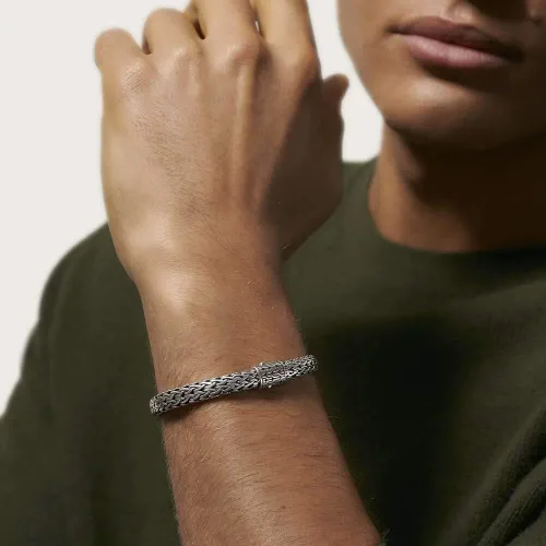Miniatura 2 de John Hardy Pulsera clásica de cadena plateada mediana plana para hombre