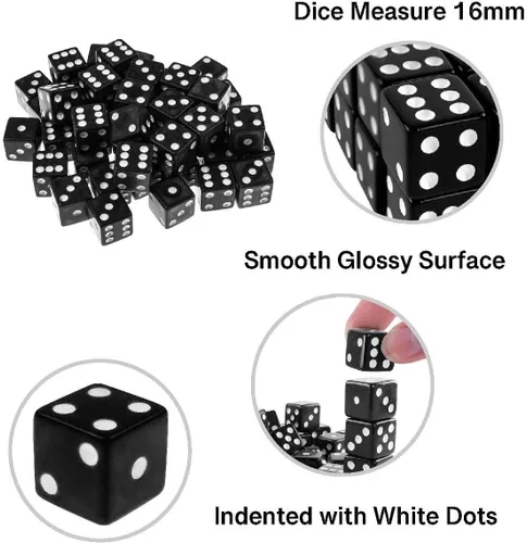 Miniatura 9 de Super Z Outlet Dados negros estándar de 0.630 in con puntos blancos para juegos de mesa, actividad, recuerdos de fiesta, regalos de juguete