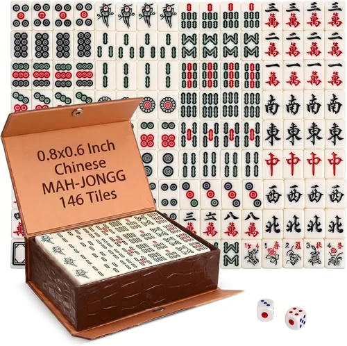BESTOYARD Mini juego de mahjong de viaje portátil con 146 azulejos marrón estuche de transporte para adultos principiantes y ancianos, reuniones