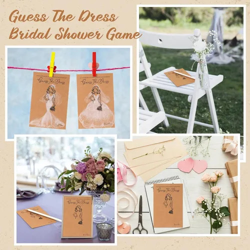 Miniatura 7 de Fulmoon 30 juegos de Adivina el vestido, juegos de despedida de soltera para invitados, incluyen tarjetas de juegos de ducha de boda, lápices Marrón