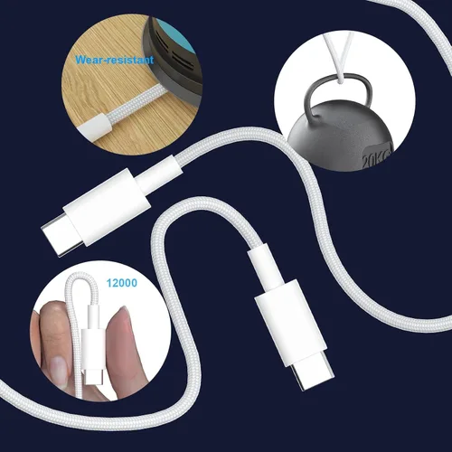 Miniatura 3 de Cargador rápido para 15, 16, 17 Pro Max, cable de carga USB C a C trenzado de nailon de 10 pies y bloque de carga rápida USB C de doble puerto de 20