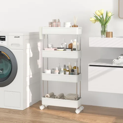 Miniatura 12 de VECELO Carrito rodante de acrílico de 3 niveles, carrito utilitario para almacenamiento de cocina, estantes móviles organizadores deslizables con 2
