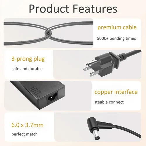 Miniatura 3 de Cargador para portátil de 180 W compatible con ASUS ROG Zephyrus G14 G15 GA401 GA502 GA503 y TUF FX505 FX505DD FX506 FX507VI A15 A17 F17 F15