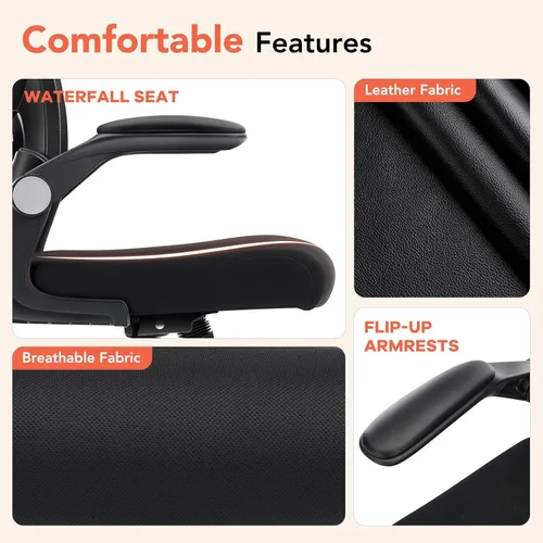 Miniatura 5 de Silla de oficina ergonómica, silla de escritorio para computadora con soporte lumbar ajustable, silla de oficina de malla transpirable con Negro