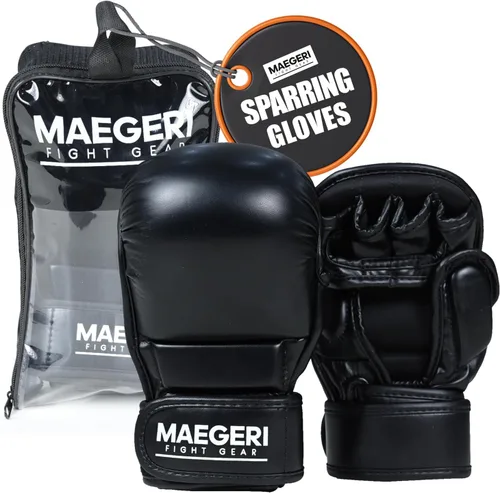 Miniatura 10 de Guantes de entrenamiento híbridos de MMA – Guantes de entrenamiento de palma abierta de 7 onzas con muñequera de 18 pulgadas para agarre, trabajo