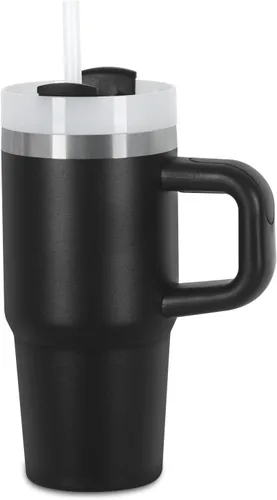 Muwnrol Vaso de 14 onzas con asa y popote para niños, vaso de acero inoxidable aislado al vacío que mantiene el frío, el calor y el hielo, regalos