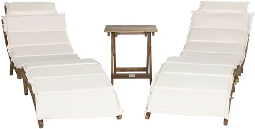 Miniatura 12 de SAFAVIEH Outdoor Collection Pacifica PAT7020E - Juego de tumbona de 3 piezas con cojín de madera maciza/beige gris Gris/Beige