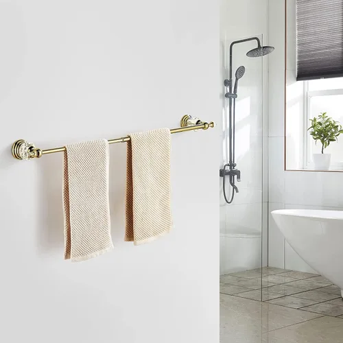 Miniatura 4 de WINCASE Barra de toalla dorada, soporte de toalla de cristal ajustable, rieles de toalleros individuales con acabado dorado montados en la pared Oro
