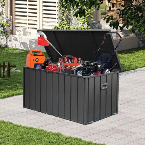 Miniatura 13 de Domi - Caja de cubierta de 100 galones, gabinete de almacenamiento de metal con cerradura para exteriores, banco de acero impermeable