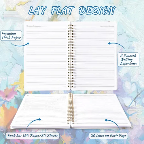 Miniatura 3 de Cuaderno en Espiral - Paquete de 3 Cuadernos A5 con Renglones, 21 x 15 cm, 3 × 160 Páginas, Diario para Mujeres, Cuaderno con Renglones