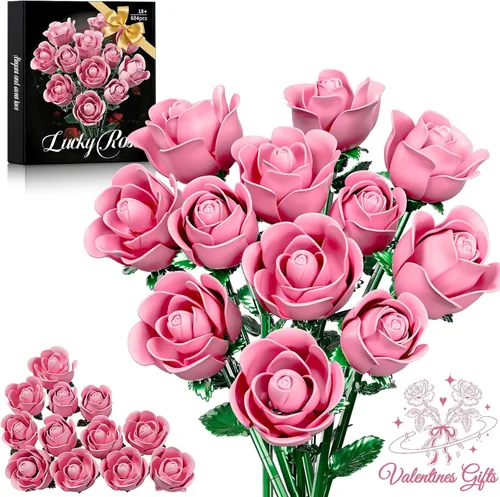 Miniatura 8 de Juego de construcción de ramo de rosas negras para mujeres adultas, paquete de 12 colecciones botánicas, regalo para Navidad, día de San Valentín