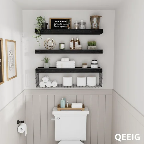 Miniatura 6 de QEEIG Estantes de baño sobre el inodoro, estante montado en la pared, almacenamiento de papel higiénico, casa de campo de 24 pulgadas de largo