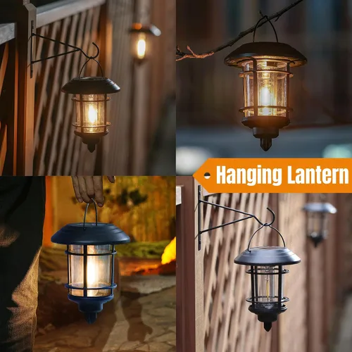Miniatura 5 de Dynaming - Juego de 6 luces solares de doble uso para caminos al aire libre, lámparas colgantes solares de jardín con bombilla Edison, iluminación