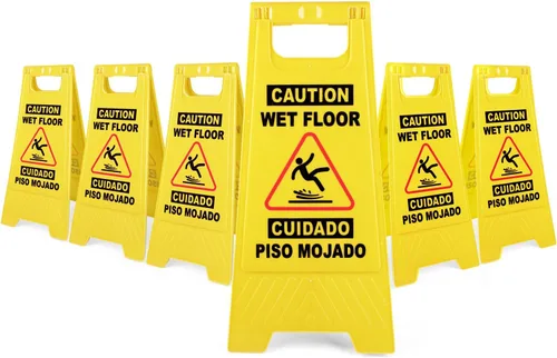Miniatura 15 de XPCARE Letrero plegable bilingüe de precaución mojado para piso, doble cara con marco en A, cartel de precaución de seguridad, comercial, 17.5