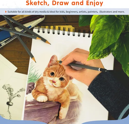 Miniatura 6 de FIXSMITH Cuaderno de bocetos de 9"X12" 80 hojas (68 lb/100gsm) Bloc de bocetos de artista encuadernado en espiral superior Bloc de dibujo sin