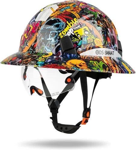 Casco duro de ala completa con visera, casco de seguridad de suspensión de trinquete de 6 puntos, protección superior de impacto para la cabeza,