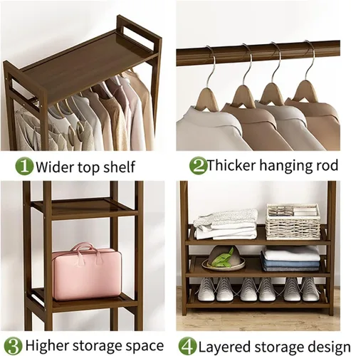 Miniatura 4 de Perchero de bambú para ropa con 3 estantes, organizador de armario, para el hogar y el dormitorio (39.4 x 11.8 x 59.1 in)