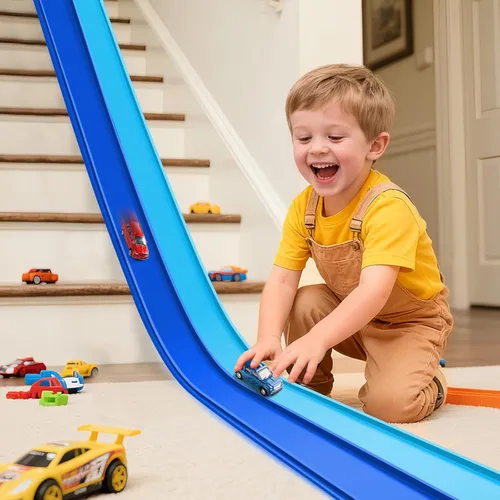 Miniatura 11 de Flex Tracks - Juego de iniciación de 15 pies, pista de carreras flexible para niños de 3 años en adelante con ventosas fuertes, pista de carreras
