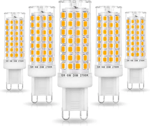 Ziomitus Bombillas LED G9 sin parpadeo regulables de 6 W, blanco cálido suave, 2700 K, 40 W, 50 W, 60 W, equivalente a halógeno, AC120 V, regulable,