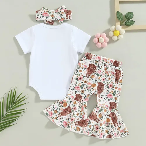 Miniatura 127 de Sejardin Ropa de verano para bebé y niña, recién nacida, manga corta, con letras, mameluco elástico con diadema